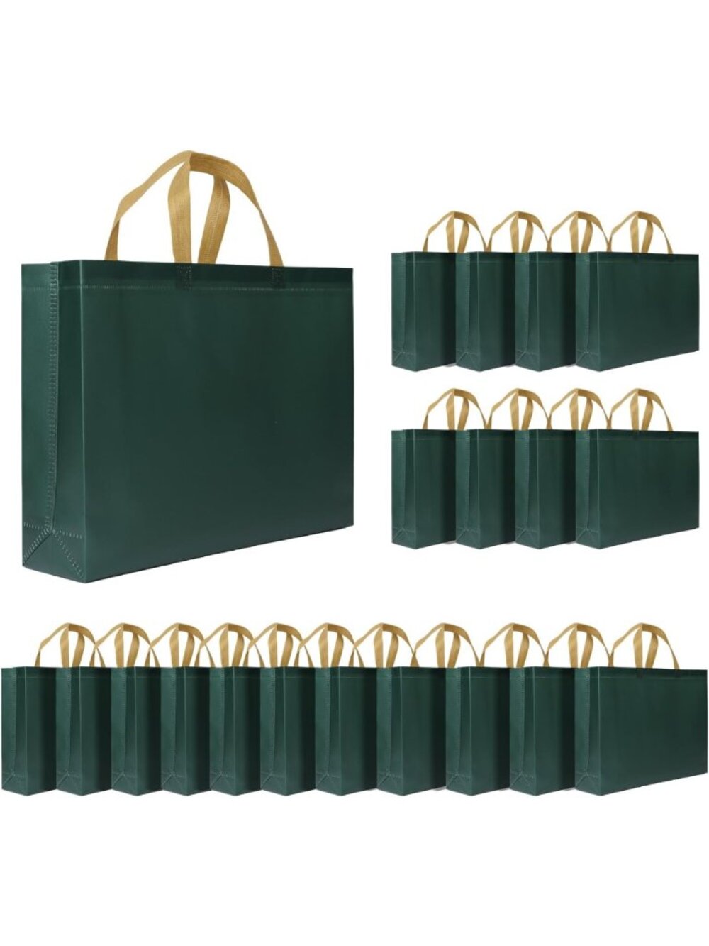 Eco-Friendly Matte Green Reusable Tote Bag - Waterproof, 20-Pack, Perfect for